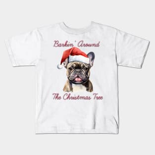 Christmas French Bulldog Dog in Santa Hat Kids T-Shirt